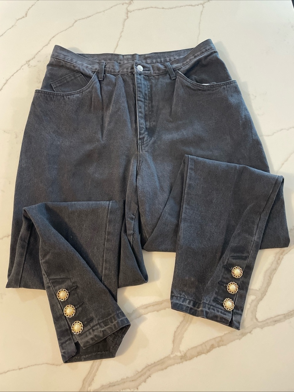 Vintage Gitano Washed Black Skinny Jeans with Gold Accent Buttons